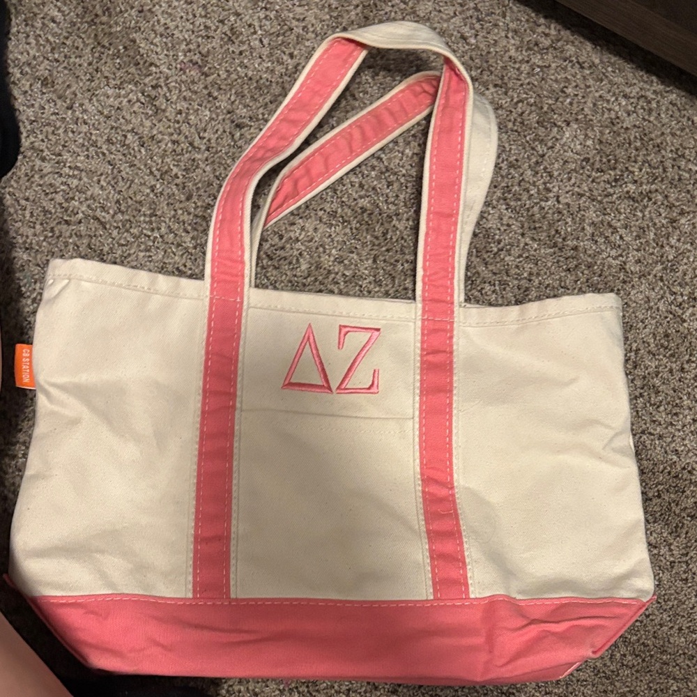 DELTA ZETA SORORITY Pink and Cream CANVAS Bag
